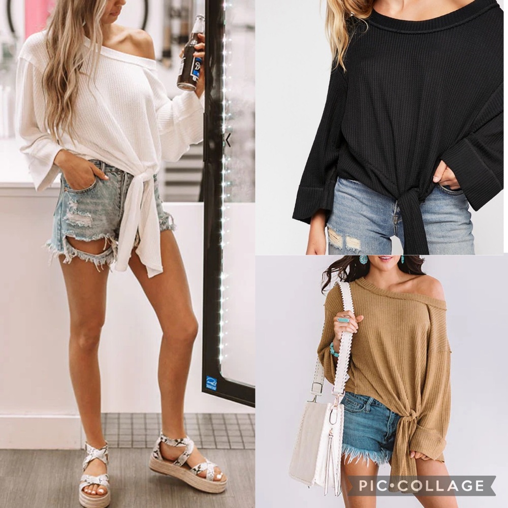 We The Free Waffle Knit Tie Front Top
